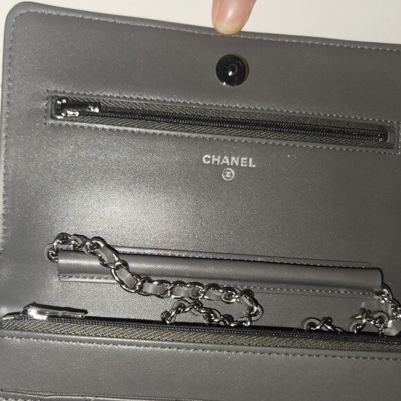 Chanel Caviar Quilted Boy Wallet On Chain WOC Grey - Picture 10 of 11